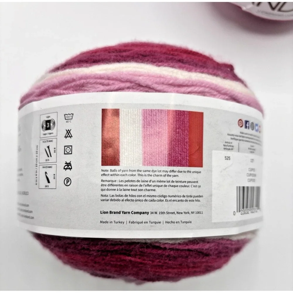 LION BRAND YARN ~ Lot of Four (4) Cakes Mandala Yarn in Cupid ~ #3 Weight NEW